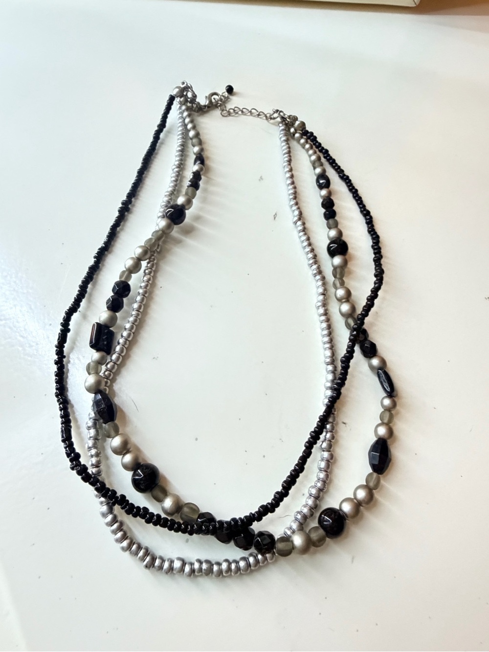Multi-Strand Black and Silver Beaded Necklace - Women Jewelry